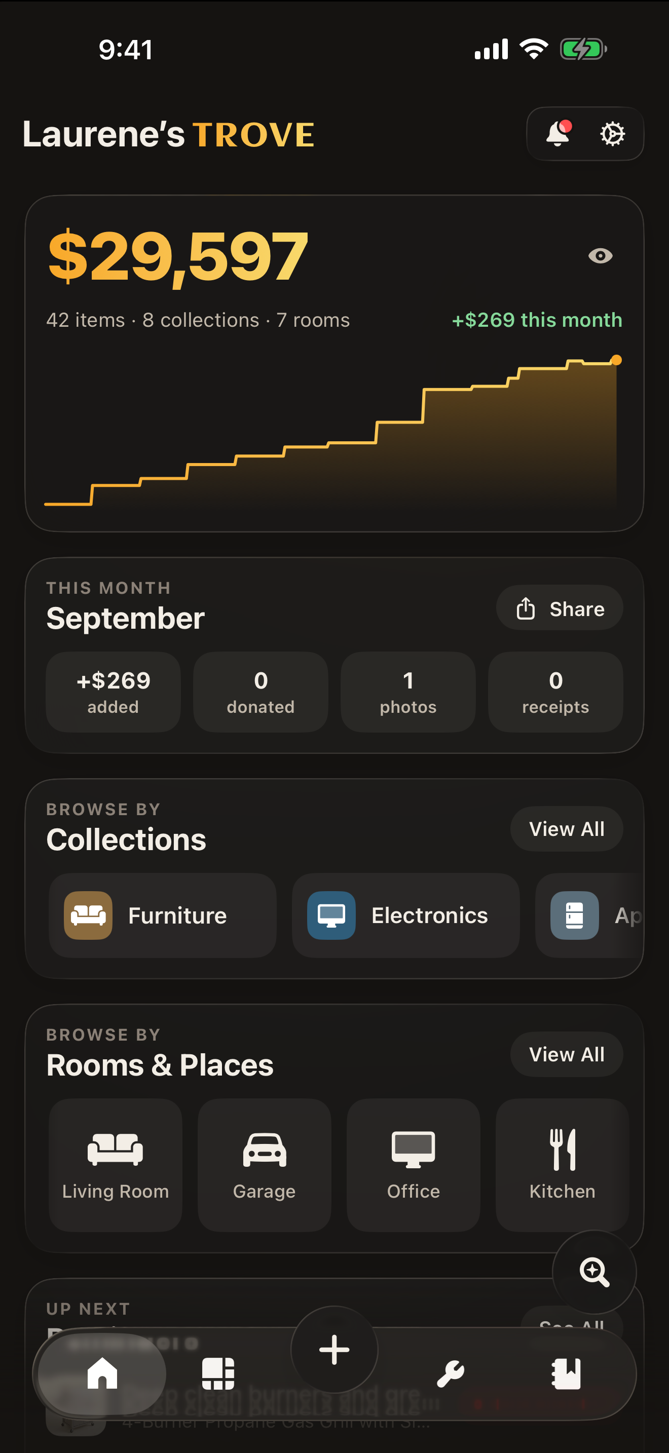 The Trove home screen, showing item count and Trove Value