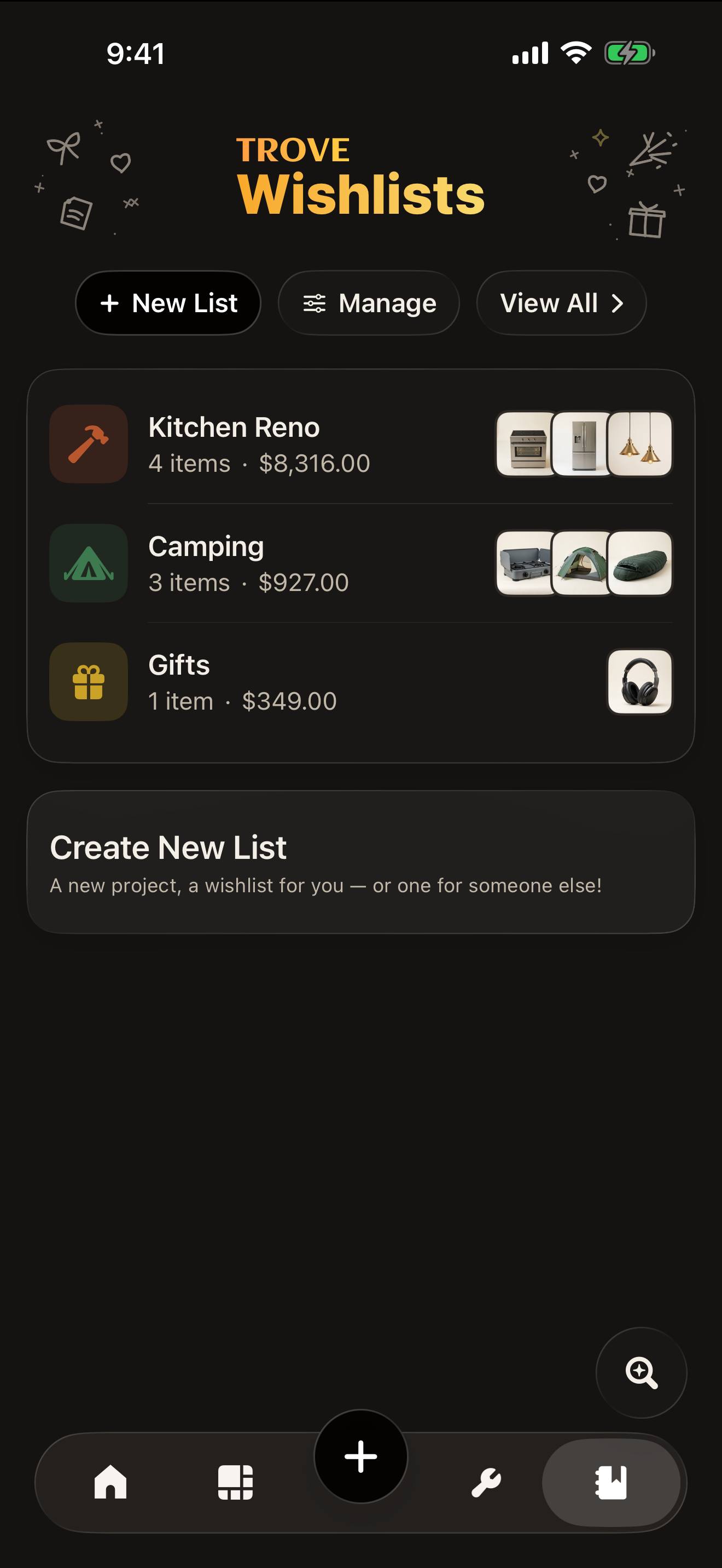 Wishlists holding items saved for later